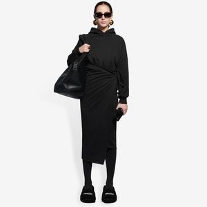 Balenciaga Easywrap Hooded Maxi Asymmetrical Dress Black FR 40 US 10 M Org$1,690